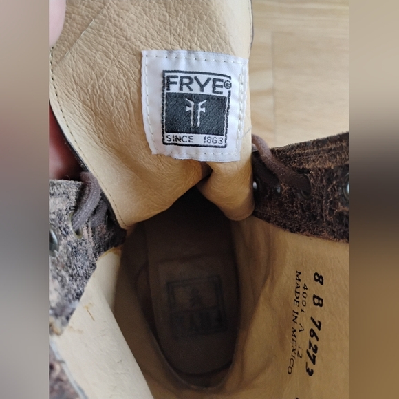 FRYE Veronica Combat Boots Antique Black/Brown Distressed Brush Off Leather Sz 8 - Picture 13 of 16